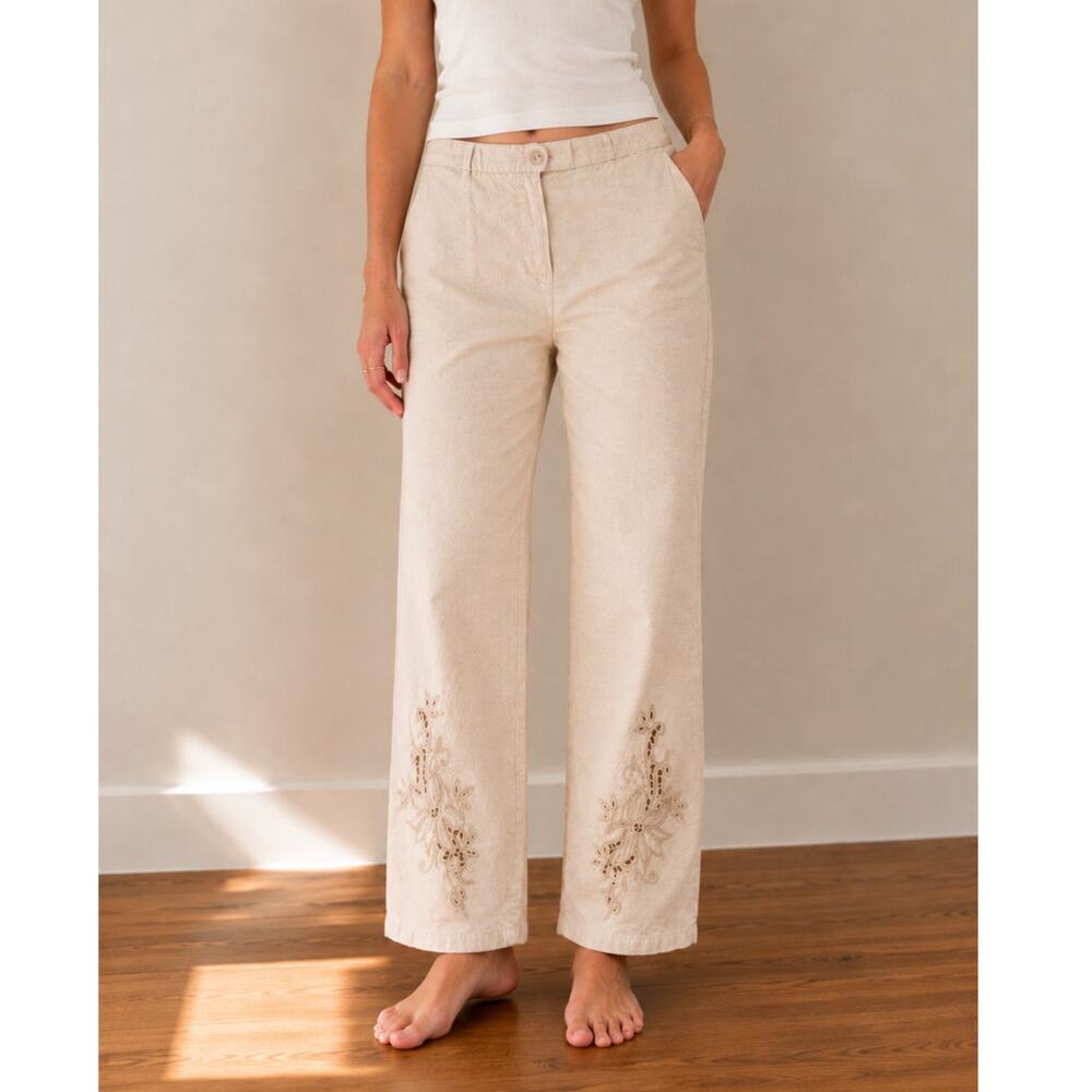 Uluwatu Handmade Balinese Lace Cropped Pants Linen Cotton Cottage Boho-Large